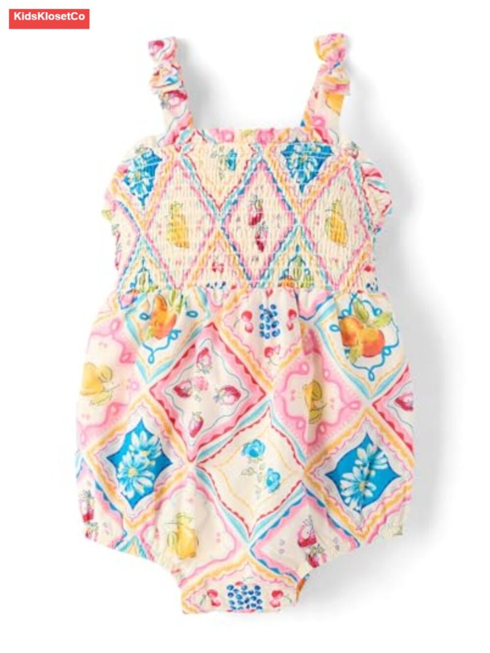 Baby Girls Smocked Ruffle Romper Cotton Bubble Hem Sleeveless